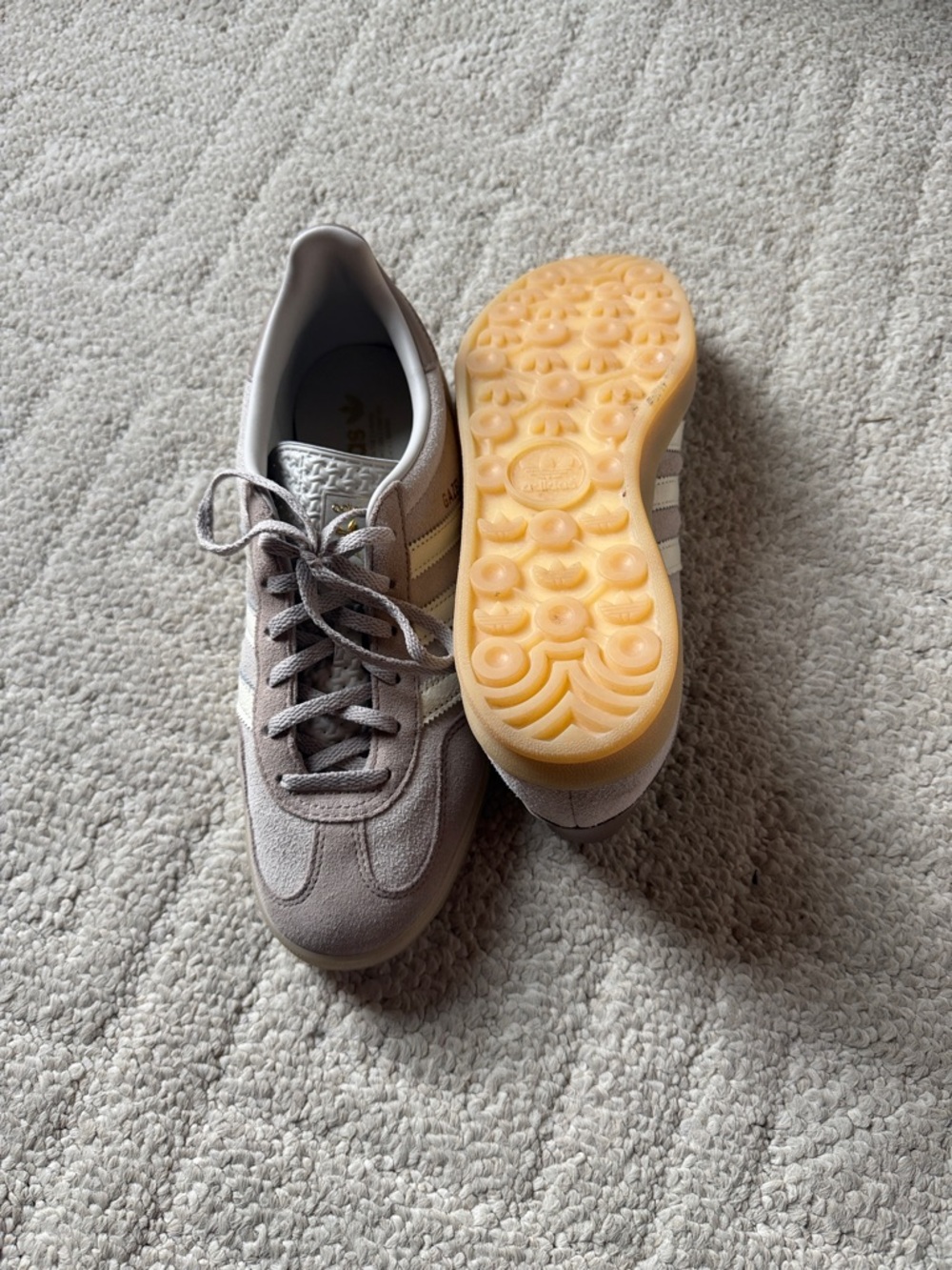 Adidas Gazelle Beige Suede Low-Top Sneakers with White Interior and Gold Logo - Picture 3 of 5